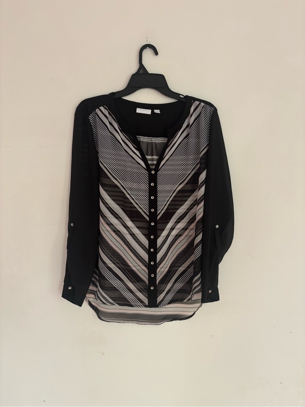 New York & Company Sheer Striped Blouse Medium